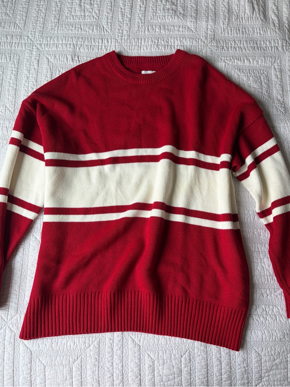 Topman Red and White Striped Crewneck Sweater